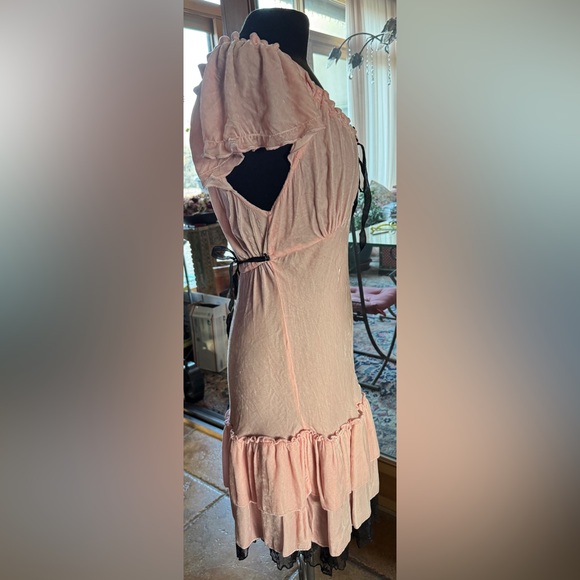 Elegant Silk Velvet Pink Ruffled Dress - Picture 3 of 12